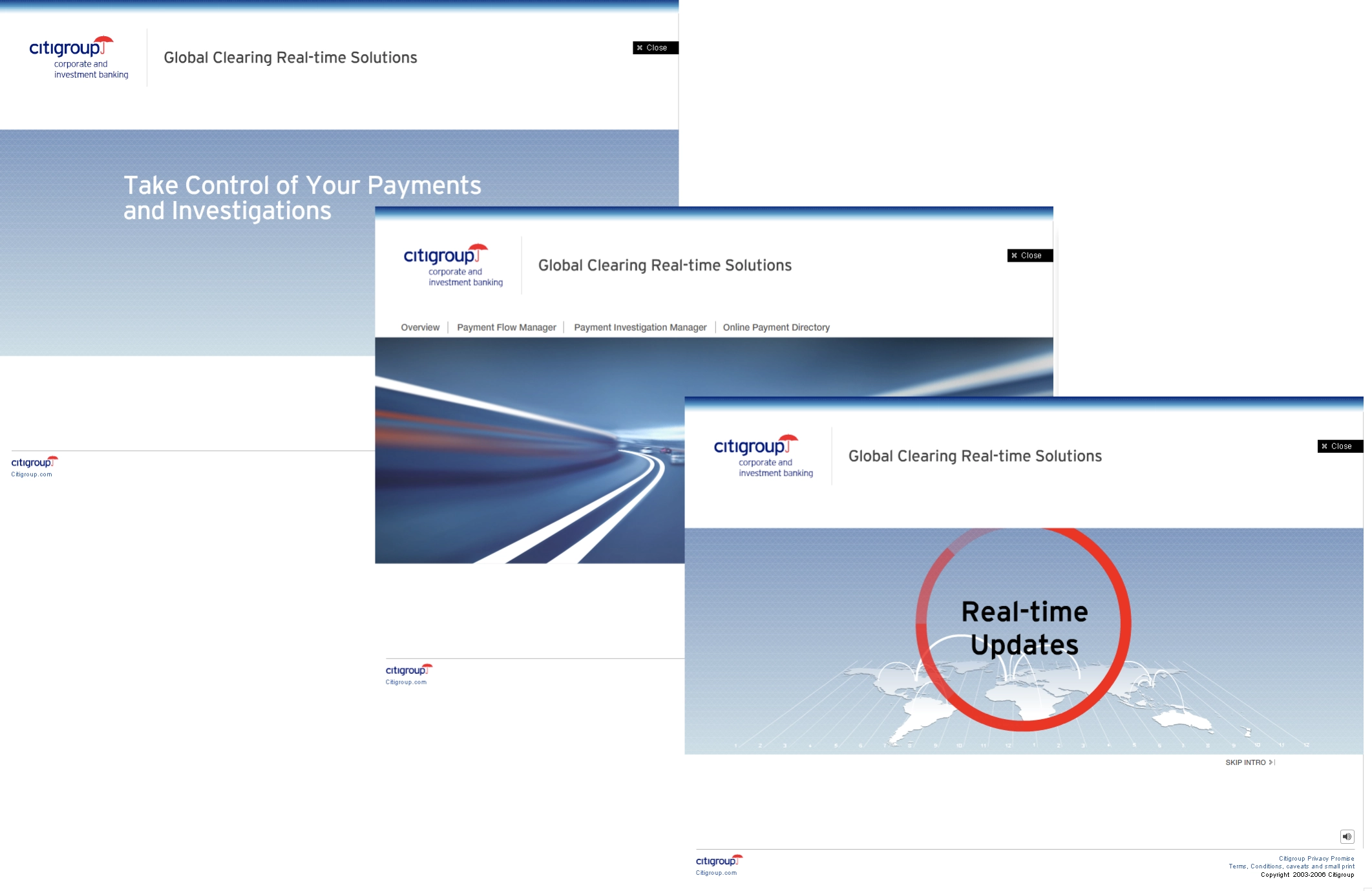 Citigroup Global Clearing real-time solutions presentation screens